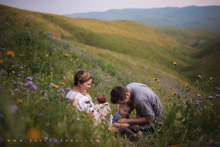 Outdoor newborn session in the wildflowers bakersfield