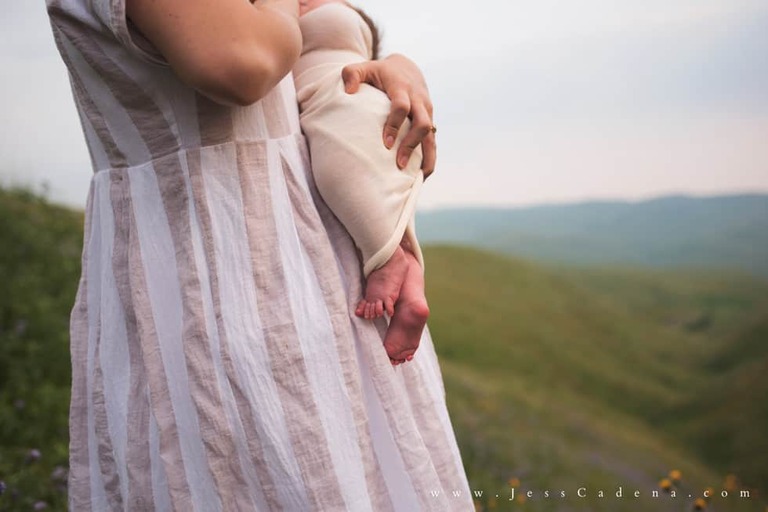 Outdoor newborn session in the wildflowers bakersfield