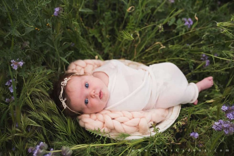 Outdoor newborn session in the wildflowers bakersfield