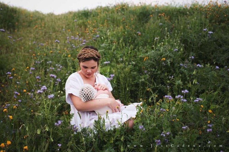 Outdoor newborn session in the wildflowers bakersfield