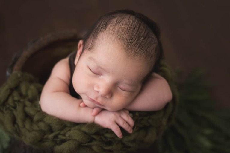 Newborn and family session, lumberjack and pine