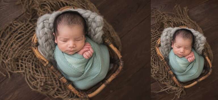 Newborn and family session, lumberjack and pine