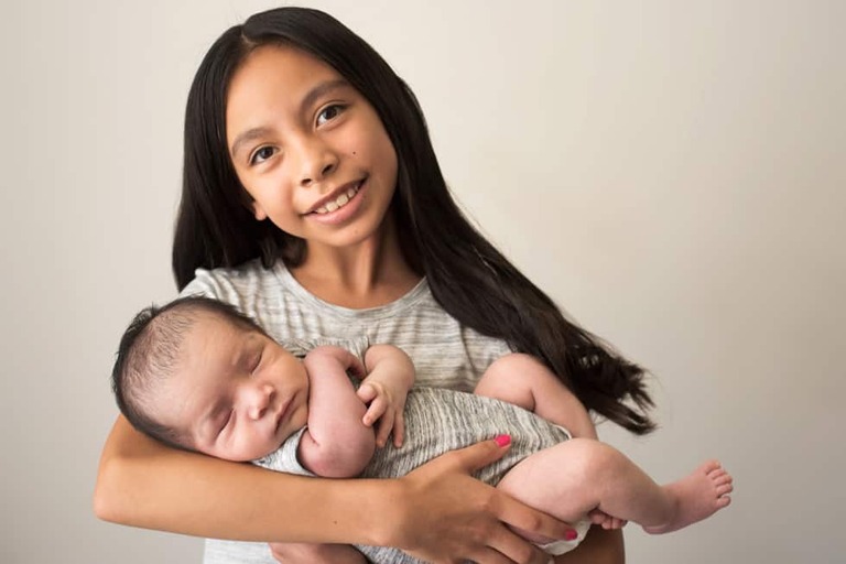 Newborn and family session, lumberjack and pine