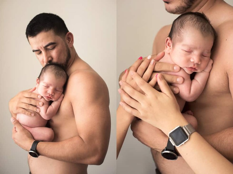 Newborn and family session, lumberjack and pine